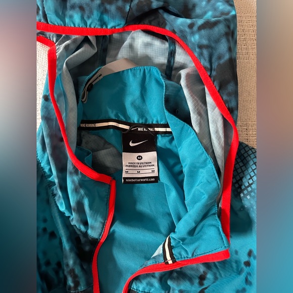 Nike Blue Rain Jacket with Neon Orange Zipper - Picture 2 of 5